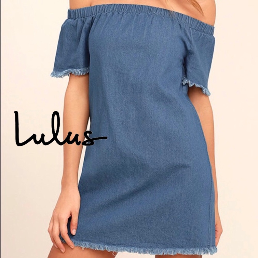 EUC Lulu’s Off The Shoulder Denim Mini Dress L